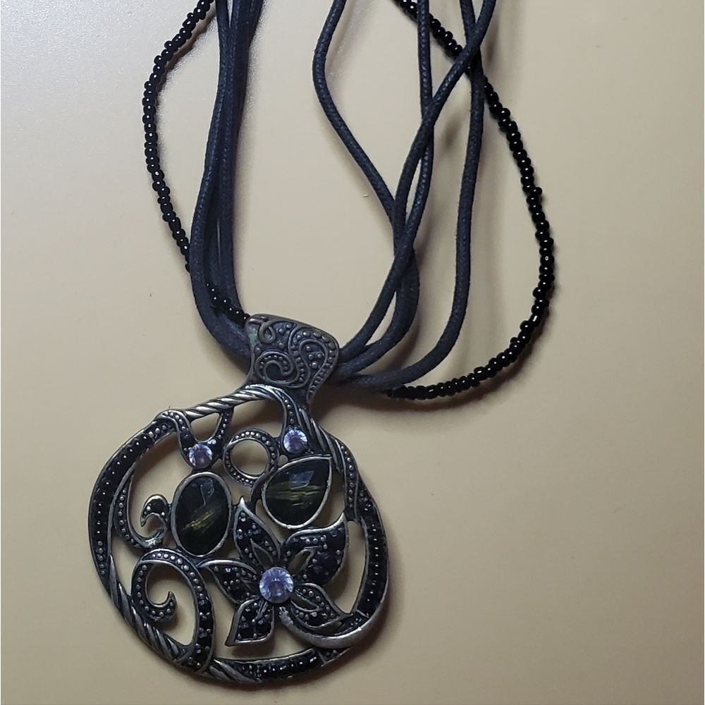Floral swirl Gothic‎ flower amulet necklace